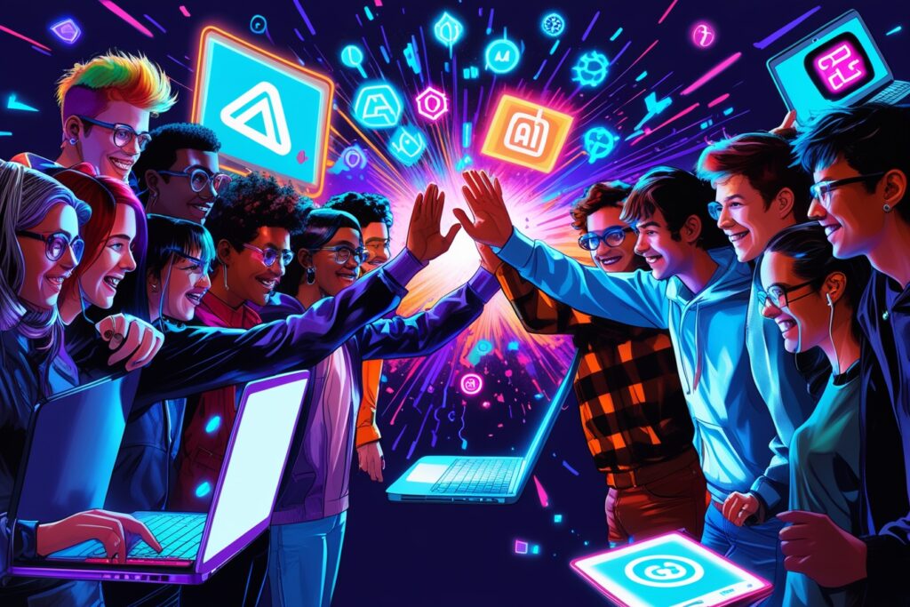 Students celebrating with free AI tools for students